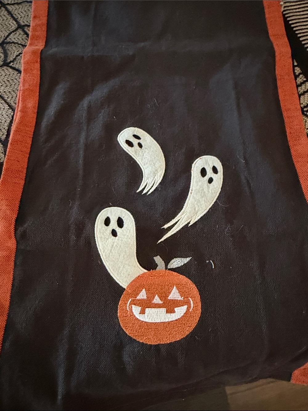 Halloween Table Runner with Ghosts and Pumpkin - Black and Orange